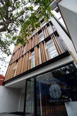 a building with a sign on the side of it at Tierra Viva Miraflores Centro in Lima