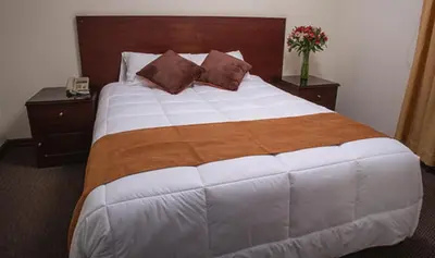 a large bed in a hotel room with two night stands at Hotel Ferrua in Lima
