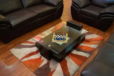 an overhead view of a living room with a coffee table at Hotel Inka Path in Lima
