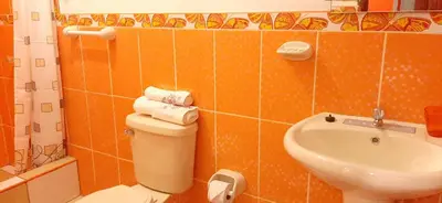 a bathroom with a toilet and a sink at Marlon's House Nasca in Nazca