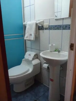 a small bathroom with a toilet and a sink at Conquista Cusco in Cusco
