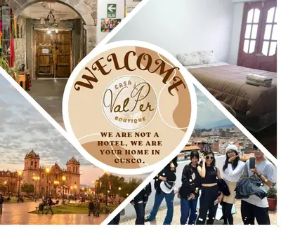 a collage of photos of people in a hotel room at Casa ValPer in Cusco