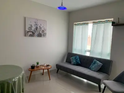 a living room with a couch and a table at DEPARTAMENTO SAN BARTOLO-2dormitorios in Lima