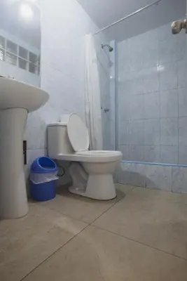 a bathroom with a toilet and a shower at Hostal Sueños Breña in Lima