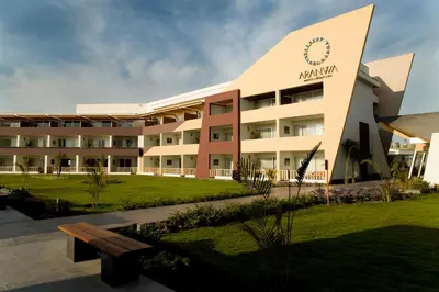 a building with a bench in front of it at Aranwa Paracas Resort & Spa in Paracas