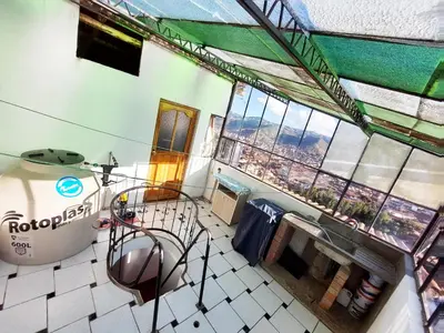 a bathroom with a view of the eiffel tower at Casa Mirador Cristo Blanco, Great view of Cusco in Cusco