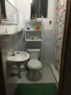 a bathroom with a white toilet and a sink at Sunny Apartment in Cusco