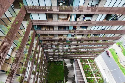 an overhead view of a tall building with a staircase at ✶ Nazca Penthouse ✶ 3-stories LUXURY Rooftop Pool in Lima