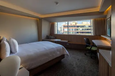 a hotel room with a large bed and a window at Hilton Garden Inn Lima Miraflores in Lima