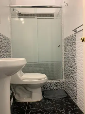 a bathroom with a toilet and a shower at Miraflores Center - Larcomar, Parque Kennedy, Malecón in Lima