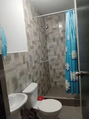 a bathroom with a toilet and a shower at La Petite Maison in Nazca