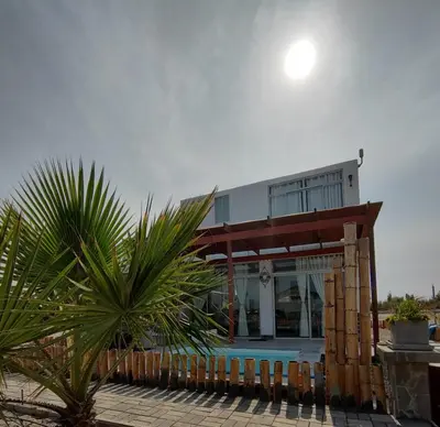 a house with a palm tree in front of it at Playa ChinchaHouse - Agradable casa de playa en Chinchaycamac in Chincha Baja