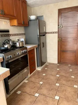 a kitchen with a stove and a refrigerator at Apart Hotel Doña Esther in Lima