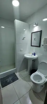 a bathroom with a shower and a toilet and a sink at Dpt suite pardo 610 in Lima