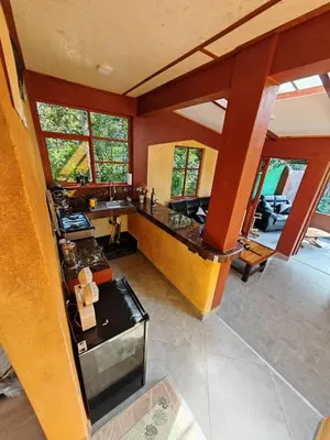 an overhead view of a kitchen in a house at Casa al lado del Bosque in Oxapampa