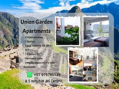a flyer for a hotel in the mountains at Union Garden Apartments in Cusco