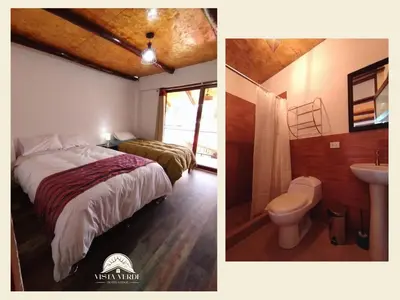 a bedroom with a bed and a toilet and a sink at Hotel Vista Verde in Huancayo