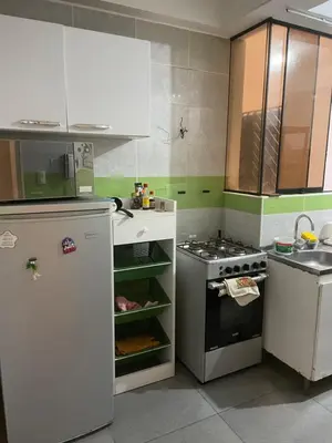 a kitchen with a white refrigerator and a stove at Hermoso departamento en pueblo libre cerca al aeropuerto in Lima