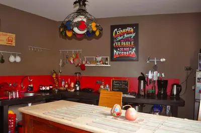 a kitchen with a counter and a counter top in a kitchen at Casa Nuestra Peru in Lima