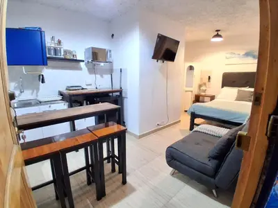 a small apartment with a kitchen and a bedroom at Centric, private, petfriendly apartments in Miraflores in Lima