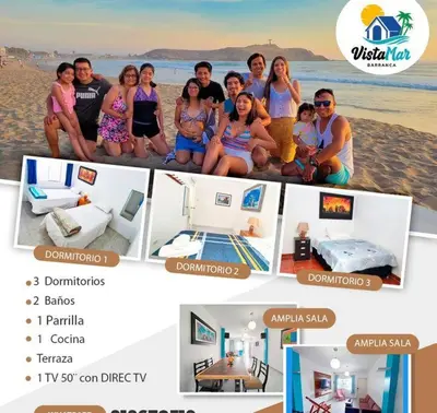 a collage of pictures of a group of people on the beach at Casa de Playa Barranca in Barranca