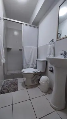a bathroom with a toilet and a shower and a sink at Confortable and functional apartment in MIRAFLORES ! in Lima