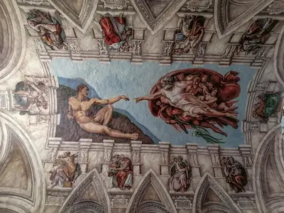 a painting on the ceiling of a building at Darenas Hacienda in Aucallama