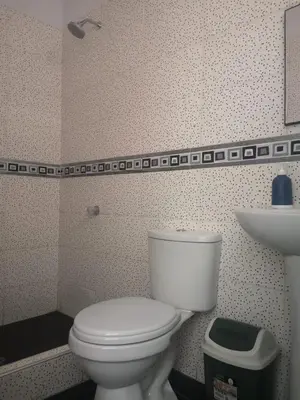 a bathroom with a white toilet and a sink at Mi Chanchamayo, family. in La Merced