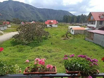 a view of a village with flowers on a field at Hermosa y espléndida casa en Oxapampa in Oxapampa