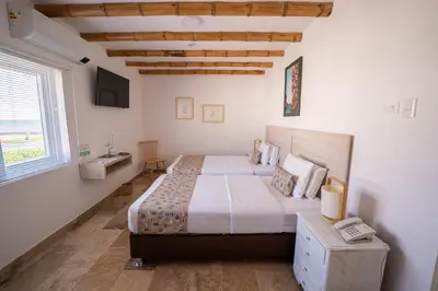 a bedroom with a large bed and a window at Atoq Paracas Reserva in Paracas