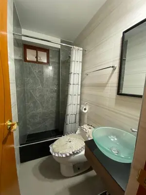 a bathroom with a green sink and a toilet at EL GRAN SEÑORIAL in Jauja